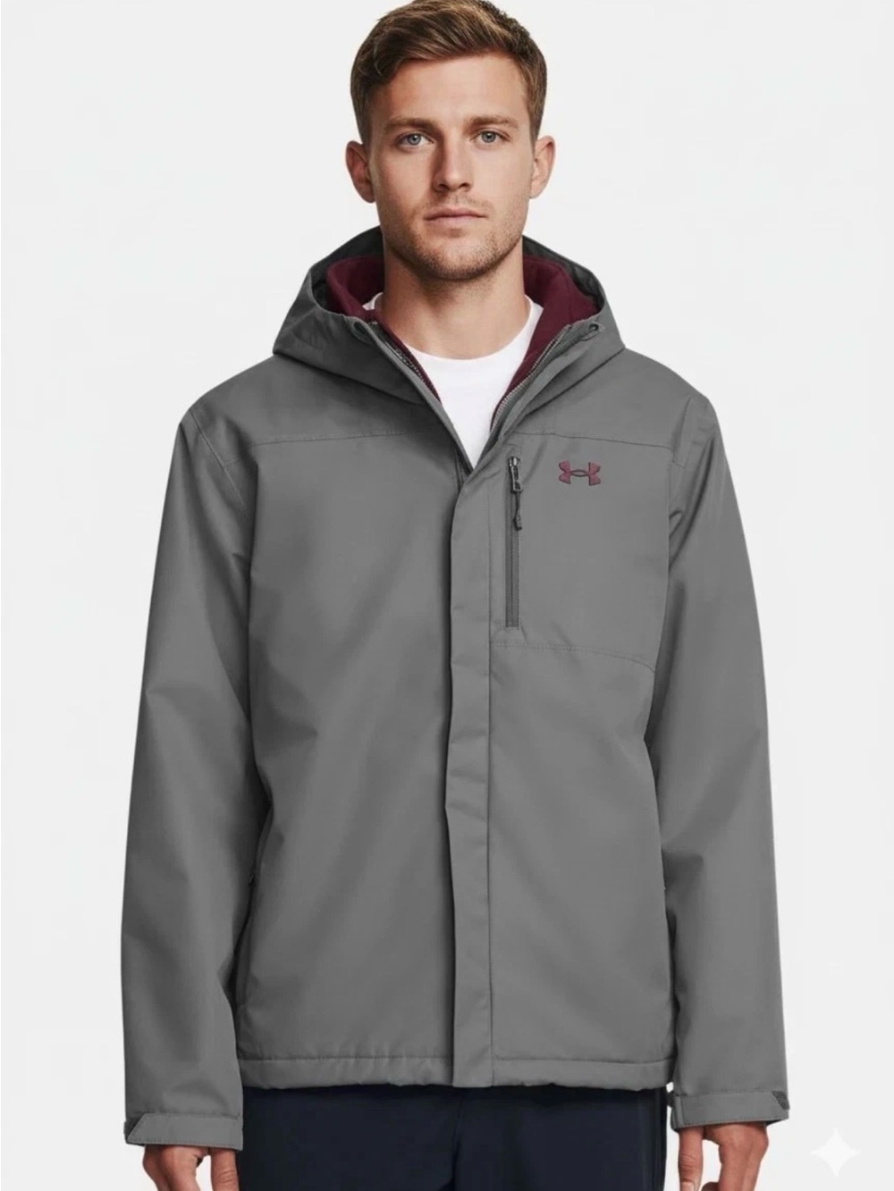 $200 Under Armour Porter 3-in-1 Waterproof Hooded Gray Jacket 1371585 Mens Large